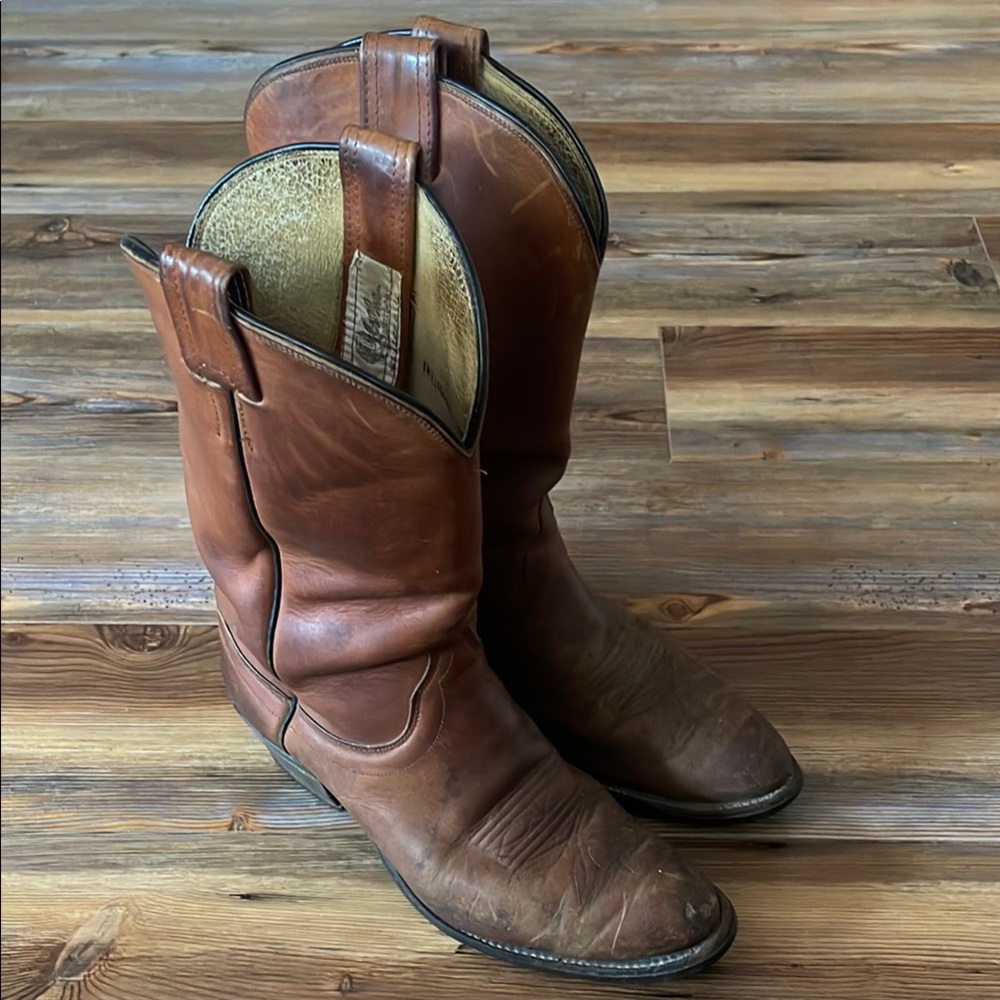 Men's Olathe 9.5 Brown Leather Cowboy Boots Vintage Cowboy Rodeo Classic USA